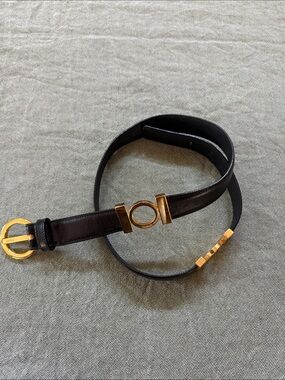 Salvatore Ferragamo Black Leather Belt with Gold Hardware